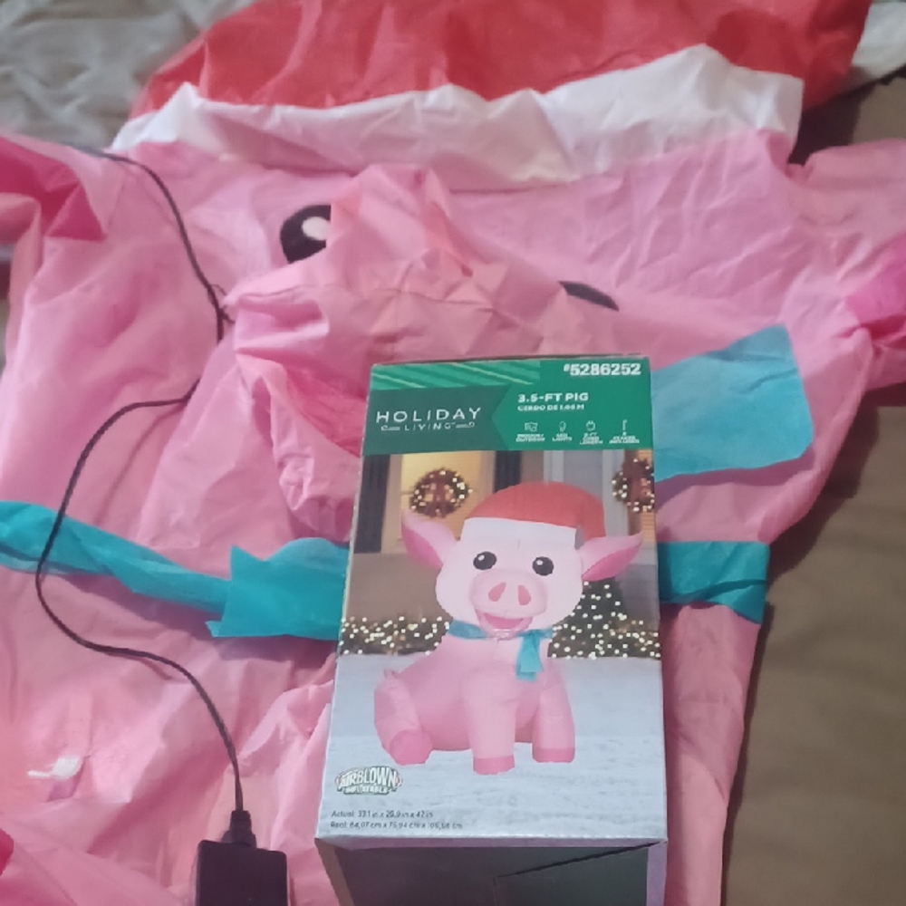 Holiday Time Pink Inflatable Pig